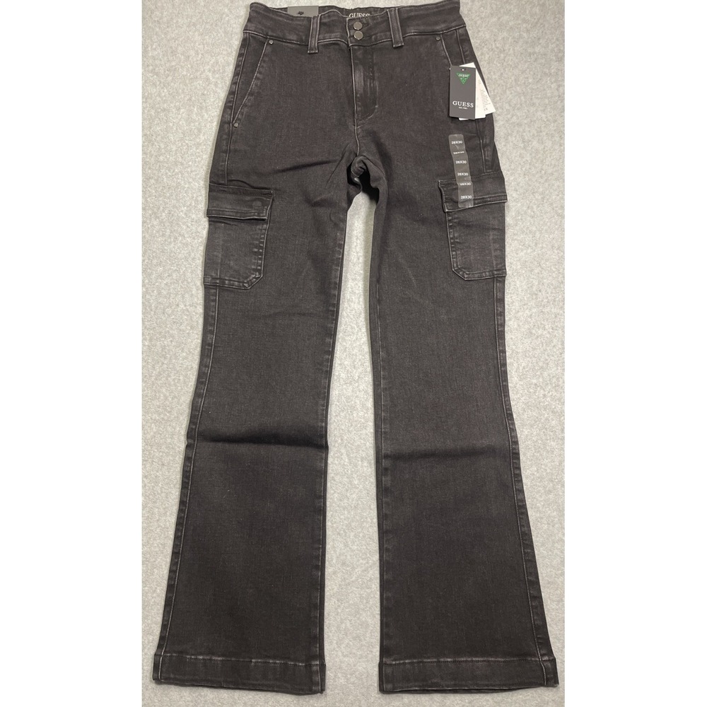 GUESS Eco Women's Cargo Mini Bootcut Jeans "Ebony Used" USA Size 28x30